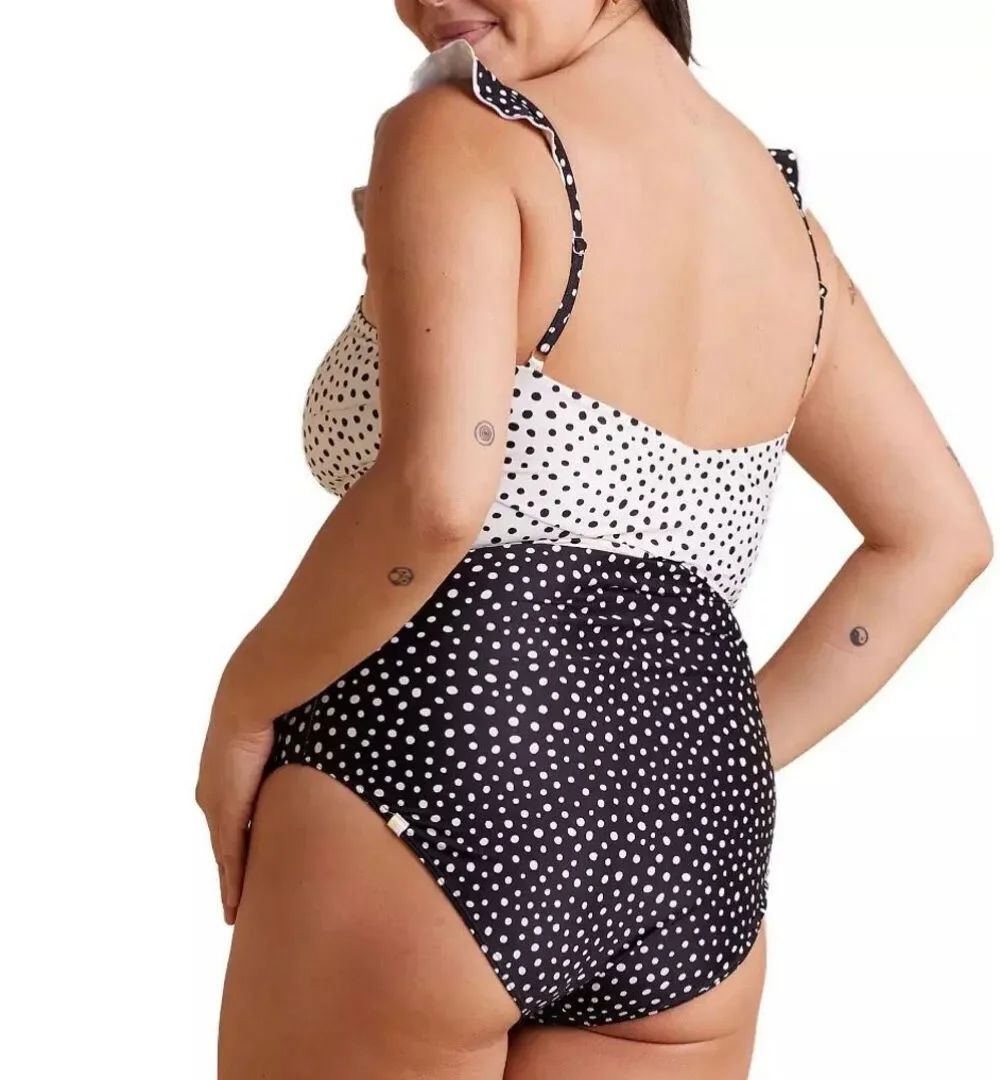 Summersalt The Ruffle Oasis One-Piece Swimsuit Black Cream Polka Dot Women’s 12 - Picture 3 of 10